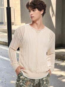 Manfinity VCAY Men's Knitted Fashionable Casual Slim-Fit Long Sleeve Sweater, For Fall Winter - Apricot - View 5