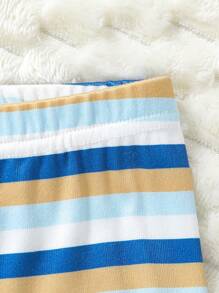 3pcs/Set Boys' Cute Cartoon & Striped Print Snug Fit Long Sleeve T-Shirt And Long Pants Pajamas - Multicolor - View 4