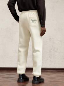 AKNOTIC Business Casual Men Slim Fit Full Length Drawstring Waist Fleece Sweatpants, For Autumn/Winter - White - View 4