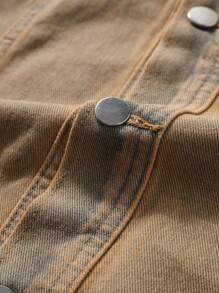 Manfinity Homme 1pc Men's Single Breasted Pocket Casual Loose Basic Plain Denim Jacket, Suitable For Autumn, Vacation - Brown - View 4