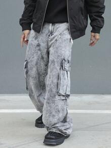 Manfinity EMRG Men's Simple Multiple Pockets Denim Jeans, Casual Everyday Wear - Light Grey - View 5