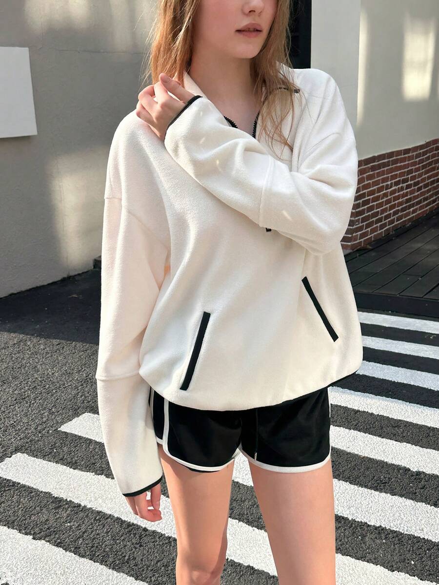 INAWLY Women Casual Color Block Trim Half Zipper Hoodie Sweatshirt, Autumn Pullover Fall Outfit
