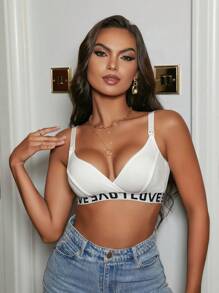 Moonlight&Mama 1pc Pregnant Women's Letter Pattern Elastic Band Back Hook Closure Wireless Bra - White - View 4