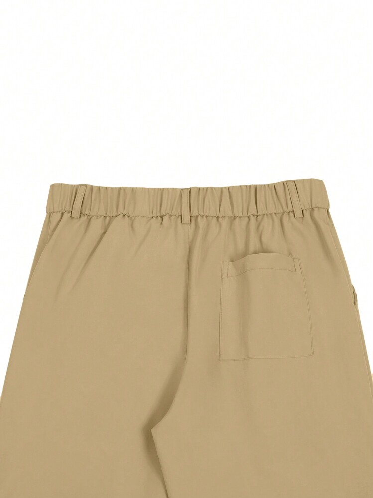 Manfinity Mode 1 件装男士纯色直筒宽松休闲通勤裤带口袋 - 卡其色 - 查看 3