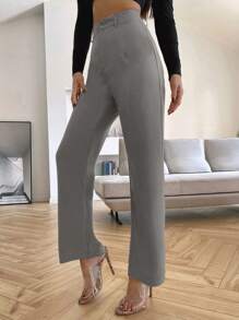Siren Gaze 秋冬女士纯色简约风格休闲裤 - 淺灰色 - 查看 3