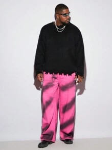 Manfinity VCAY Calça Denim Denim Oversized Longa e Larga Preta e Vermelha Estampa Xadrez Estilo Buffalo Plus Size para Homens - Multicolorido - Visão 2