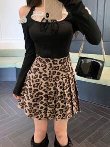 DAZY Women's Fashionable Leopard Print Pleated Skirt, Autumn - Multicolor - View 2