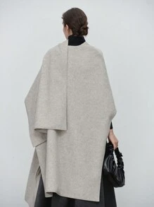 Aalyst 1 件女式复古卡其色斗篷开衫中长外套 - 卡其色 - 查看 2