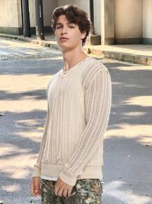 Manfinity VCAY Men's Knitted Fashionable Casual Slim-Fit Long Sleeve Sweater, For Fall Winter - Apricot - View 2