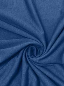 Camiseta casual de manga larga con cuello redondo y hombros caídos, de unicolor, para mujer de talla grande, otoño - Azul - Ver 6