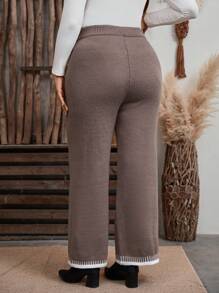 SHEIN LUNE Quần ống rộng lưng thun dệt kim màu khối cỡ lớn cho nữ, quần ống đứng thiết kế đơn giản cho mùa thu/đông - Nhiều màu - Xem 2