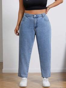SHEIN ICON Kích thước lớn Quần jean Tapered - Màu xanh lam - Xem 3