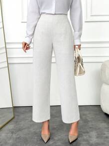 RueChic Women's Solid Mid Rise Tweed Straight Leg Pants - White - View 1