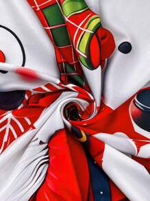 SHEIN LUNE Đầm thường ngày dài tay chữ A họa tiết ông già Noel cỡ lớn cổ chữ V trang trí nút - Nhiều màu - Xem 8