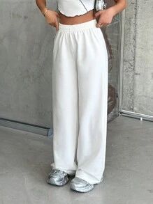 SHEIN Women's Casual Solid Mid Rise Straight Leg Sweatpants