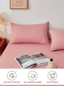 1 pezzo Federa per cuscino decorativa per studenti di scuola e dormitorio, in tessuto rosa intrecciato traspirante e anti-pilling, adatta per tutte le stagioni, misura singolo/matrimoniale/queen/king - Rosa - Visualizzare 2