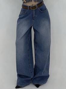 DAZY Quần Jeans Ống Rộng Rộng Không Đối Xứng Cho Nữ, Quần Jeans Baggy - Rửa trung bình - Xem 6