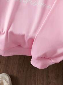SHEIN Girls Youth Christmas Pink Long Sleeve Crew Neck Sweatshirt