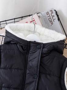 SHEIN 带帽拉链的年轻女孩加厚背心，冬季保暖厚实 - 黑色 - 查看 6