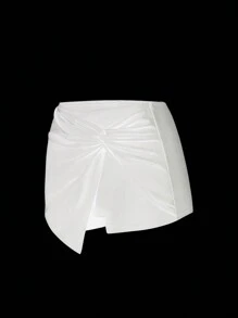 SHEIN Swim 女士纯色扭结比基尼泳裤，夏季海滩泳装 - 白色 - 查看 6