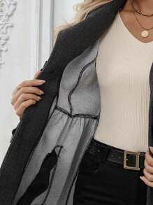 Calvaya 大码复古领口纽扣前腰大衣 - 灰色 - 查看 7