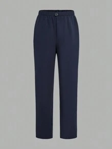 SHEIN Leap Crew 2pcs Tween Boy Casual Solid Color 2 In 1 Suit Jacket And Pants Set, Suitable For Autumn, Spring, And Winter, Suitable For Outdoor Play, School, Street Photography, Parties, And Leisure At Home - Navy Blue - View 8