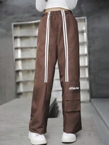 Tween Ribbon Print Pocket Fashion Casual Pants - Mocha Brown - View 4