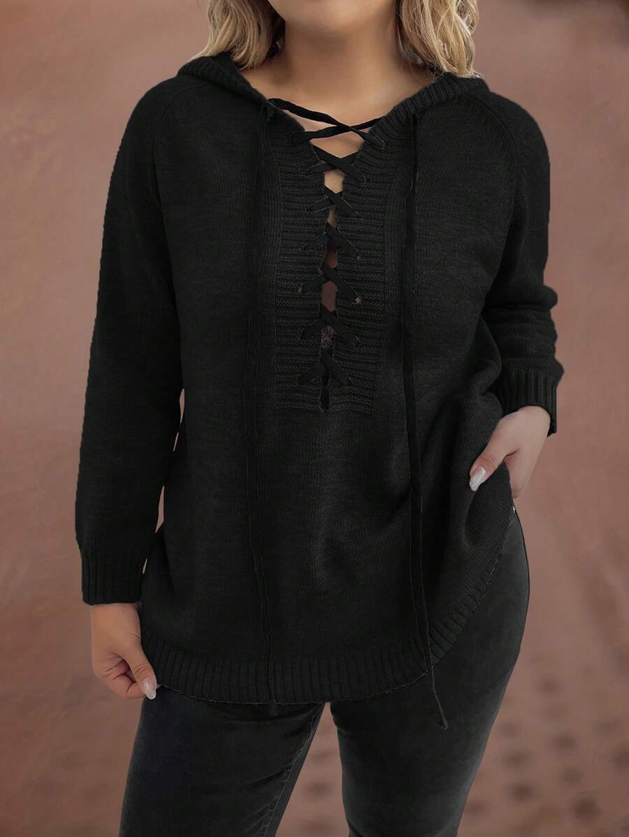 Calvaya Suéter con capucha y tirantes cruzados de unicolor talla grande, informal y sencillo, para otoño/invierno