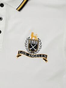 Manfinity Homme Men's Stripe & Letter Print Short Sleeve Casual Commuter Polo Shirt