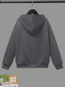 SHEIN Leap Crew 青少年男童休闲字母印花连帽针织卫衣，秋季卫衣 - 灰色 - 查看 2