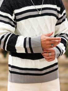 Manfinity CityGents Jersey de punto holgado con cuello redondo y bloques de color para hombre, para otoño/invierno