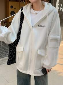 DAZY Women's Hooded Raglan Sleeve Letter Print Jacket - White - View 4