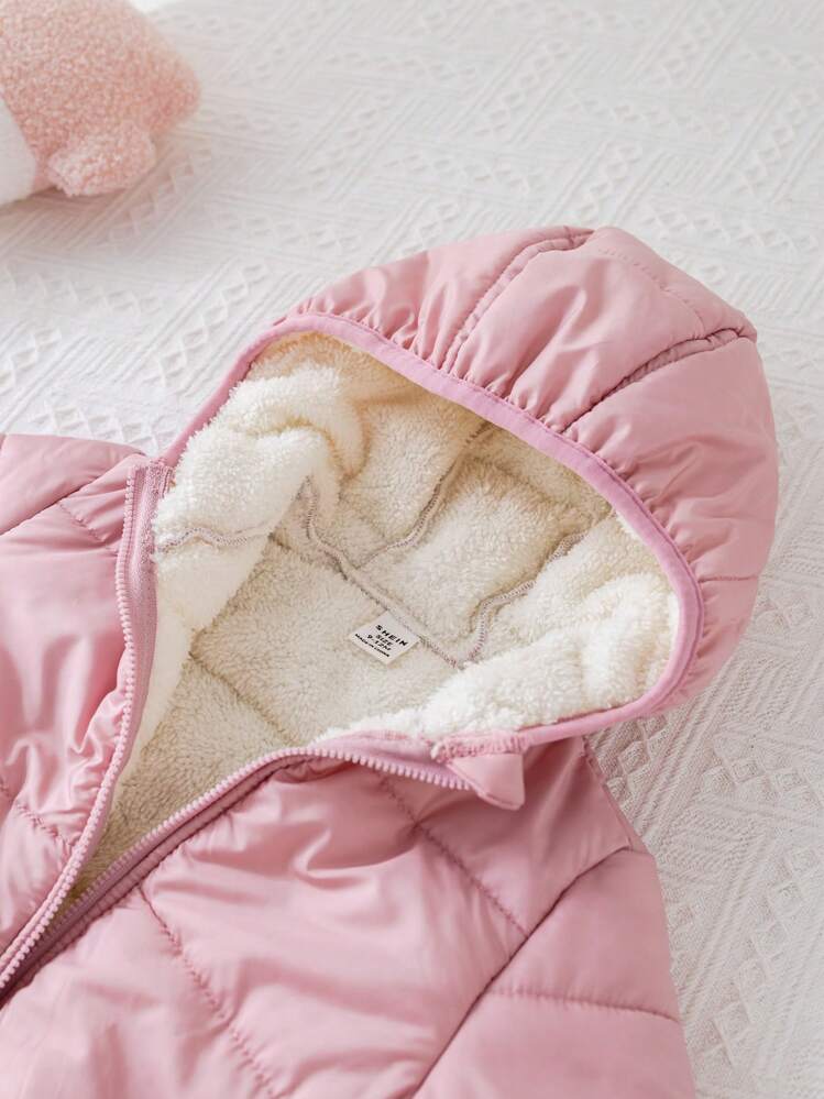 Baby Girl Cute Hooded Warm And Versatile For Outdoor Wear, Autumn/Winter Clothes - Pink - View 3