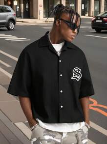 Manfinity NXTstreet Men's Woven Cross Embroidery Oversized Short Sleeve Shirt With Matching Shorts - Black - View 2