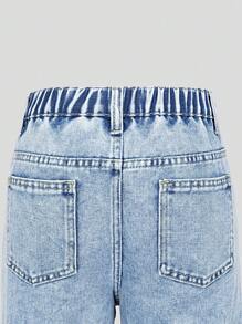 SHEIN Dziewczęce luźne jeansy z rozszerzanymi nogawkami i wzorem gwiazdek, jasne spranie