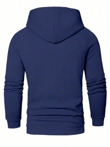 Manfinity Homme Men Letter Graphic Kangaroo Pocket Raglan Sleeve Drawstring Hoodie - Navy Blue - View 2