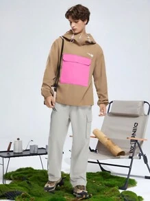 Manfinity VCAY Chaqueta con capucha de manga larga con cuello alto, de patchwork tejido, de uso diario y casual para hombre