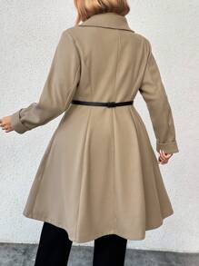 Flirla Plus Size Women's Solid Color Lapel Neck Long Sleeve Casual Coat, Autumn/Winter