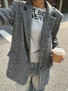 Muchica Chaqueta de traje gris para mujer de otoño - Blanco y Negro - Ver 1