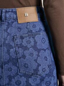 AiiRZ 复古花卉印花高腰超长牛仔裙直筒廓形长款冬秋春休闲直筒A字复古风格压花激光设计时尚