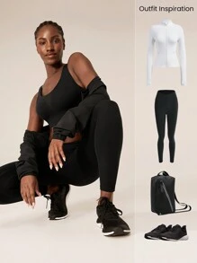 GLOWMODE 内置罩杯 高强度支撑 圆领 露背 可调节宽肩带 网眼布 运动胸罩 慢跑 跑步 训练 - 黑色 - 查看 8