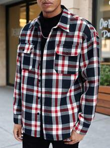 Manfinity Homme Men Casual Plaid Shacket, Autumn/Winter,Fall Men Clothes,Winter Men Jacket,Warm Jacket,Plaid Shirt - Multicolor - View 8