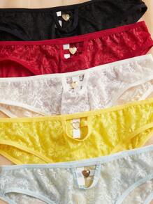 5 chiếc/gói Quần lót ren gợi cảm Quần lót nữ lãng mạn, thoáng khí và thoải mái - Nhiều màu - Xem 4