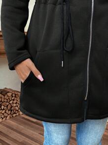 Calvaya Plus Size Solid Color Hooded Zipper Pocket Casual Long Sleeve Jacket Fall Winter Cloth For Women Autumn - Black - View 8