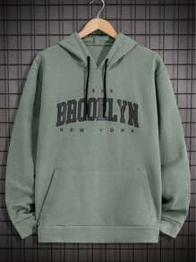 RueChic Cotton Men Letter Printed Regular Hoodie Set - Army Green - View 10