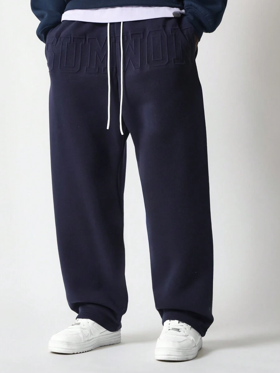 SUMWON 宽松运动裤，弹性脚踝抽绳腰部羊毛冬季运动休闲慢跑裤，健身训练家居服 - 藏蓝色 - 查看 1