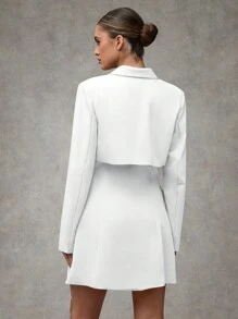 SHEIN BAE 女士春秋休闲纯色翻领裹身西装连衣裙秋季女装冬季女装商务休闲女装商务女装办公室装女教师服 - 白色 - 查看 2