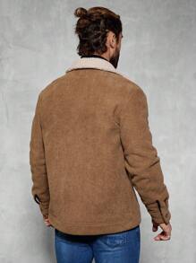 Manfinity Homme 男士休闲灯芯绒保暖内衬夹克，秋冬季外出保暖长袖卡其色拼色夹克，适合朋友、丈夫、男朋友的礼物 - 咖啡棕 - 查看 2