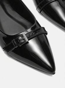 CUCCOO BIZCHIC Giày bệt mũi nhọn dây mỏng bằng da bóng màu đen thời trang, thích hợp đi làm, hẹn hò, mua sắm ngày lễ năm mới - màu đen - Xem 7