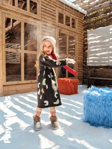 SHEIN 女童提花图案长袖可爱毛衣裙，秋冬 - 彩色 - 查看 5